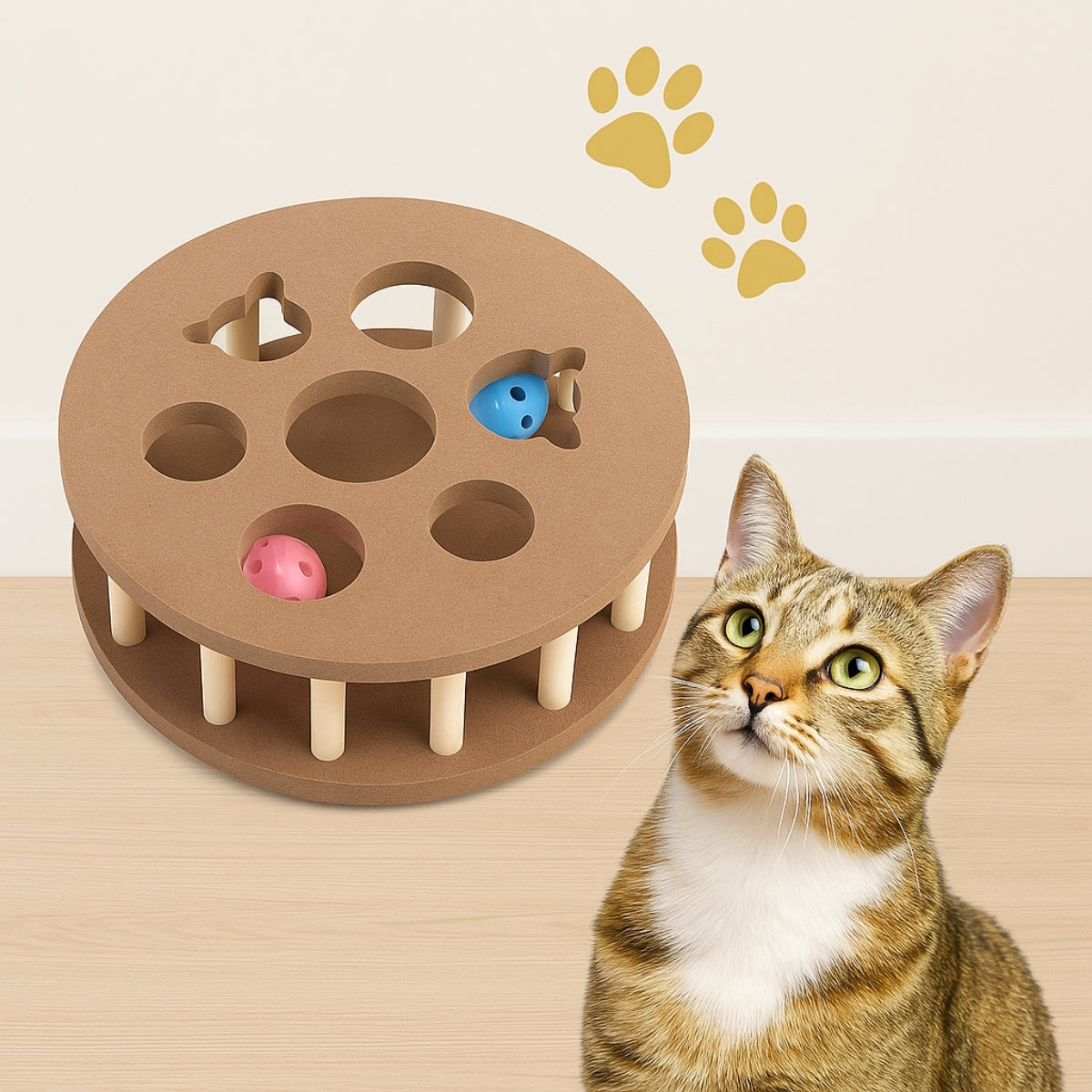Juguete Interactivo Gato Rueda De Madera Juego Rueda Gato