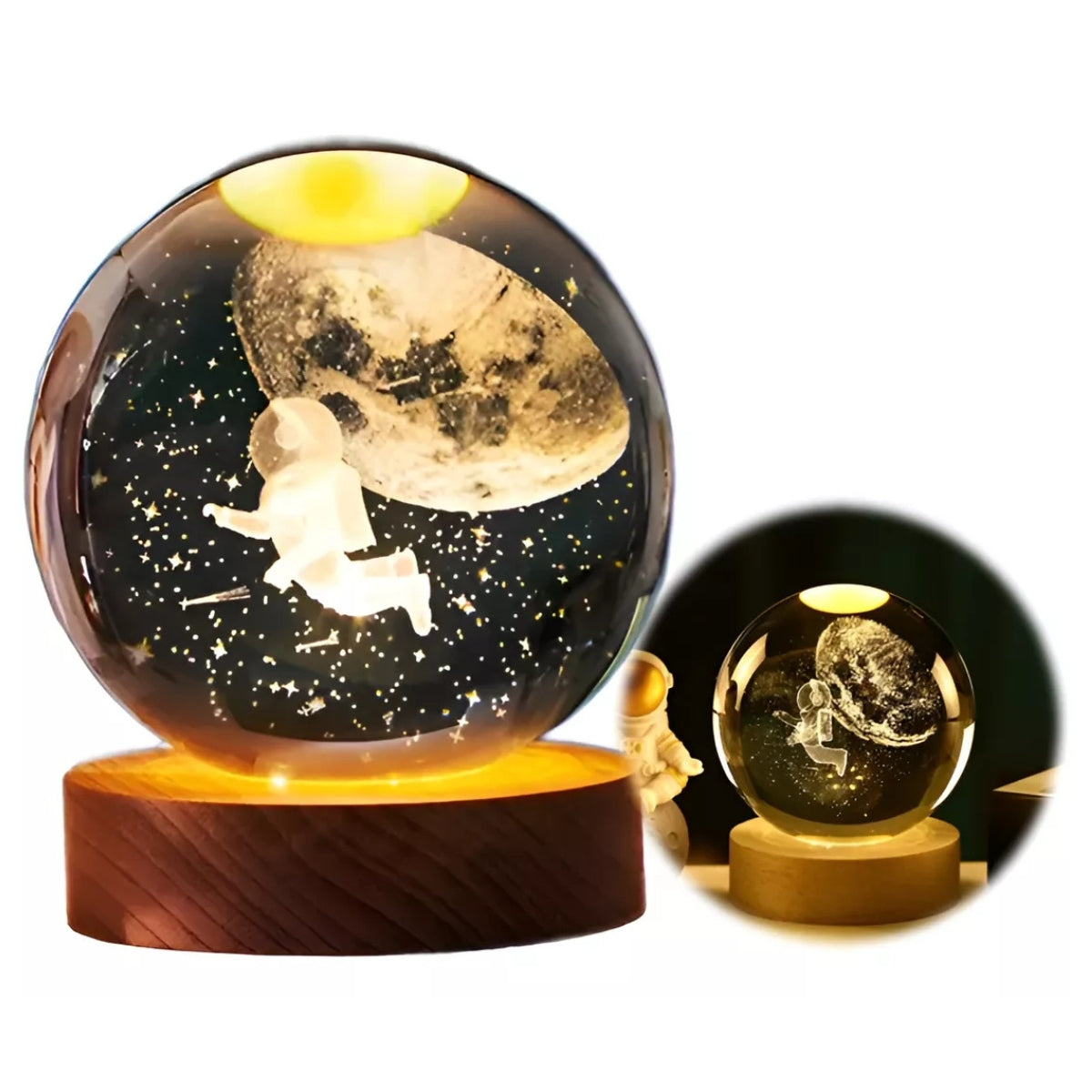 Lampara Velador Esfera Cristal 3d Luz Nocturna Lampara Mesa