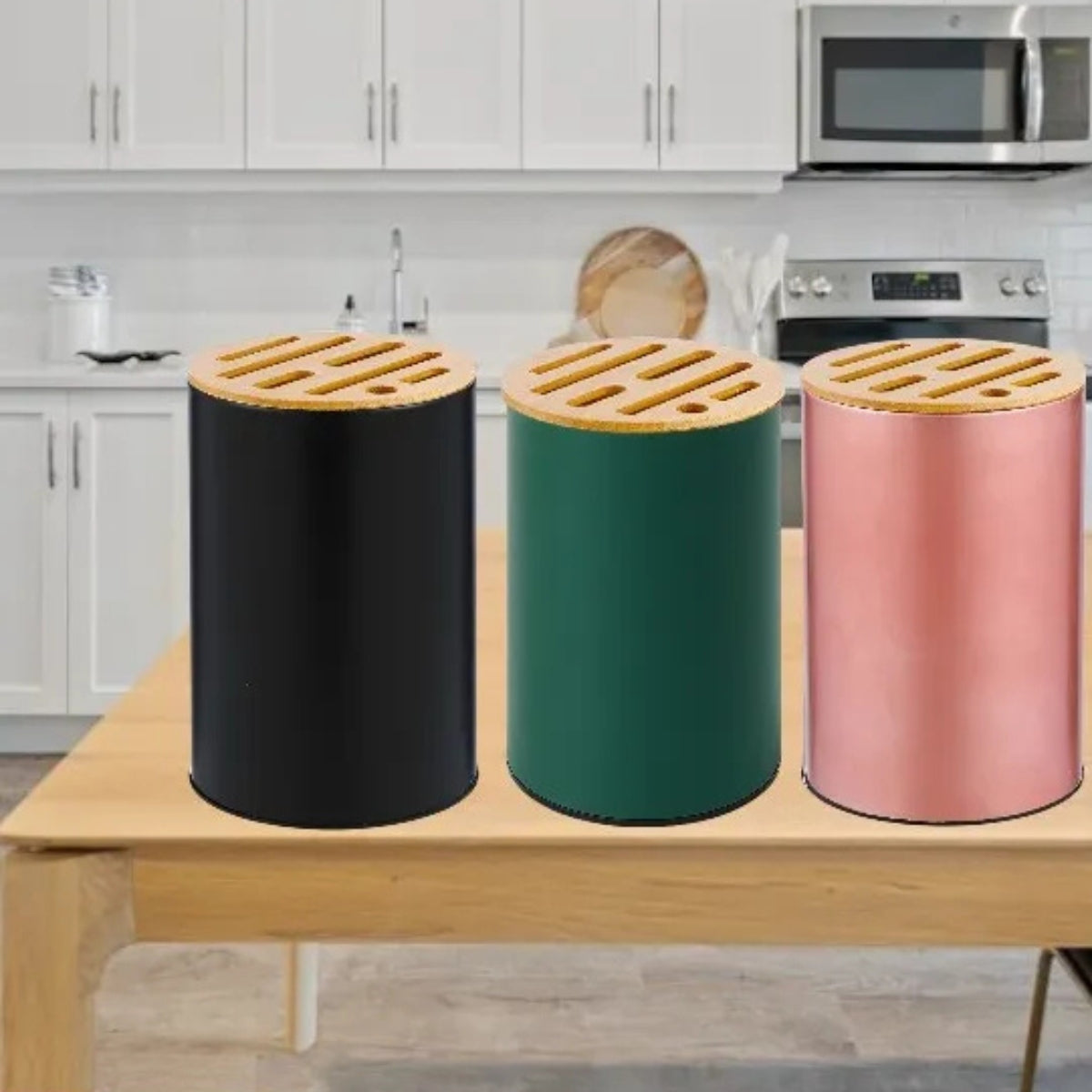 Porta Cuchillos Tapa Bambu Soporte Organizador Para Cocina