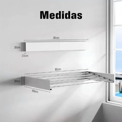 Tendedero Ropa Plegable Para Pared Aluminio Resistente 80cm