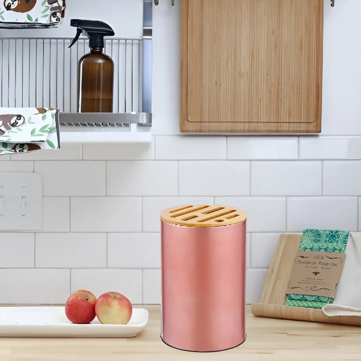 Porta Cuchillos Tapa Bambu Soporte Organizador Para Cocina