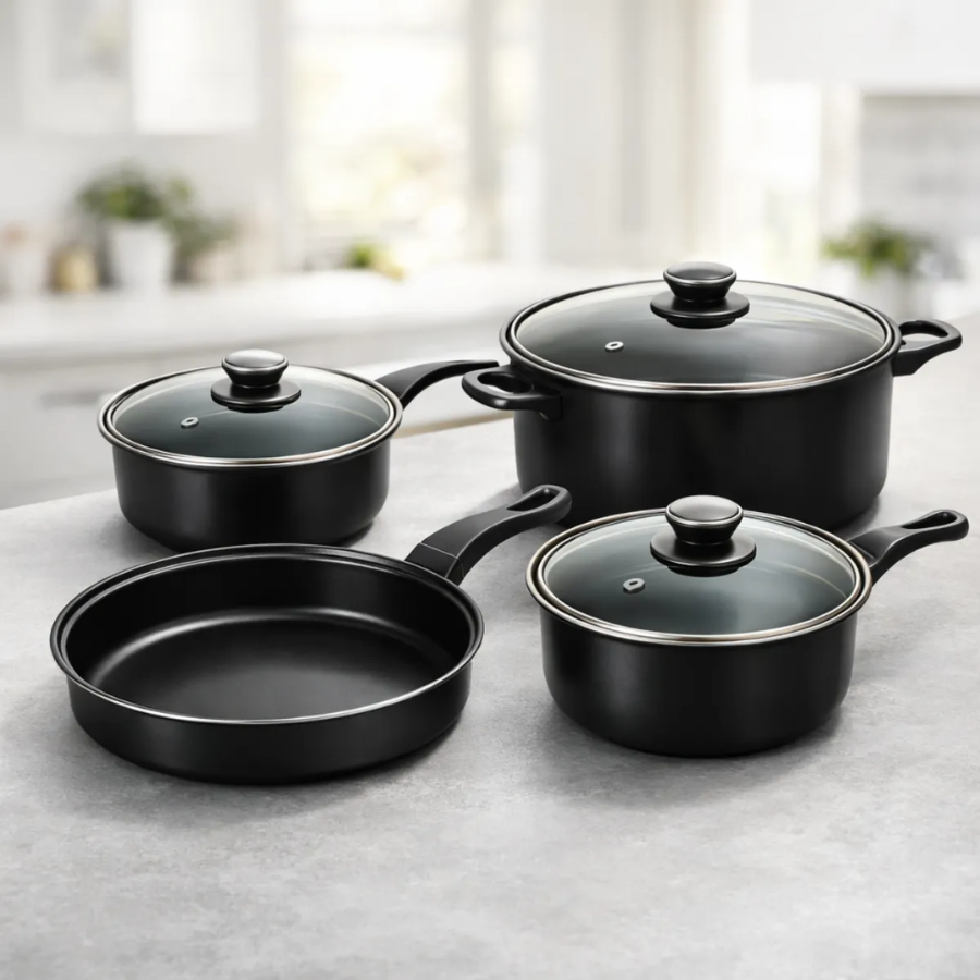 Juego Bateria Cocina 7 Piezas Set Sarten Ollas Tapa Vidrio
