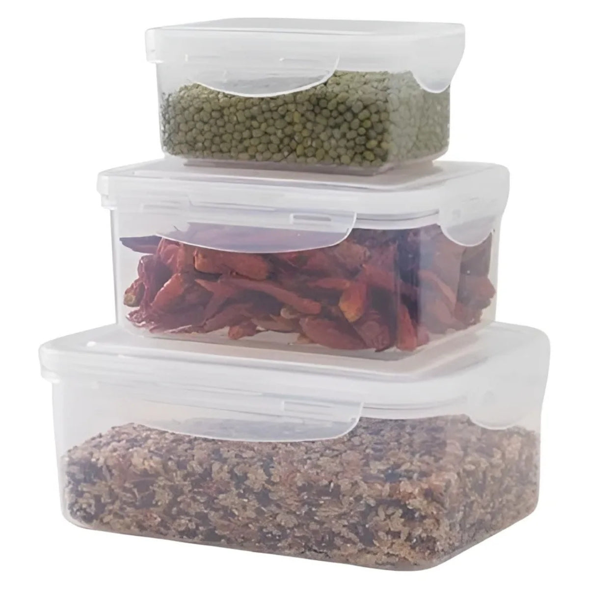 Set 3 Taper Hermetico De Plastico Envase Contenedor Comida