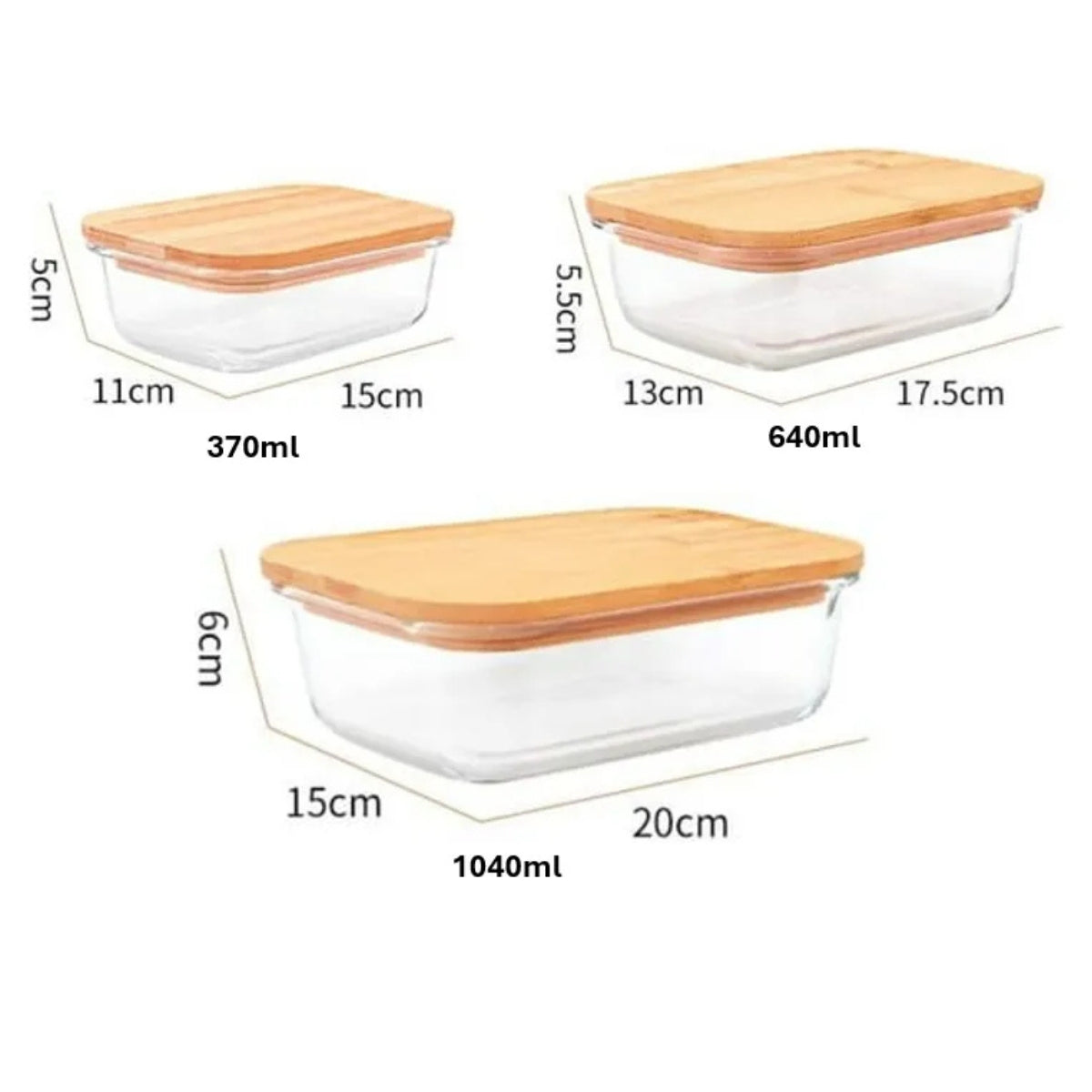 Set 3 Taper Vidrio Hermetico Tapa Bambu Contenedor Comida