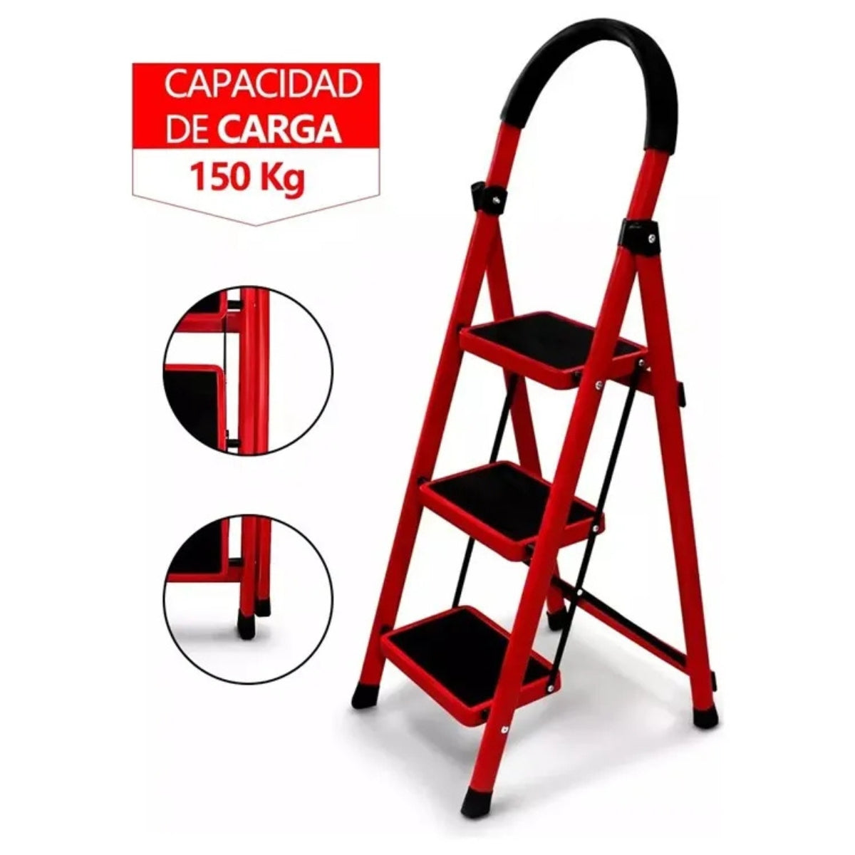 Escalera Plegable 3 Peldaños Antideslizante Piso Escaleras
