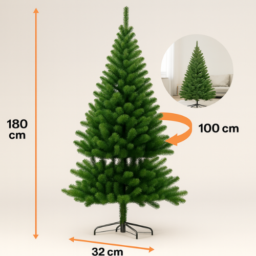 Árbol De Navidad 180 Cm Verde Desmontable Con Base Metálica