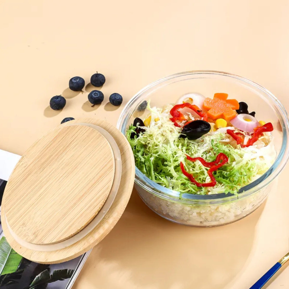 Contenedor Comida Tapa Bambu Taper Hermetico Tapper Vidrio