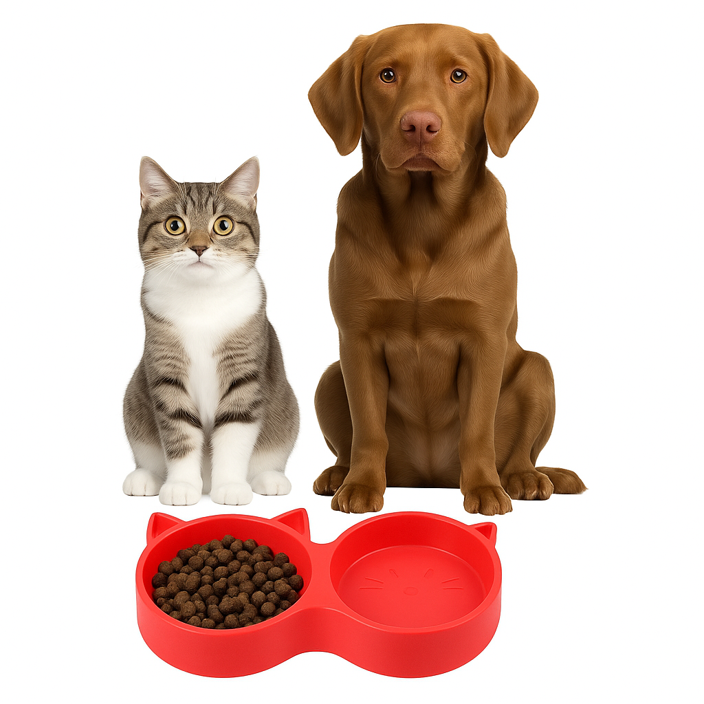 Plato Doble Bebedero Comedero Gato Dispensador Comida Perros