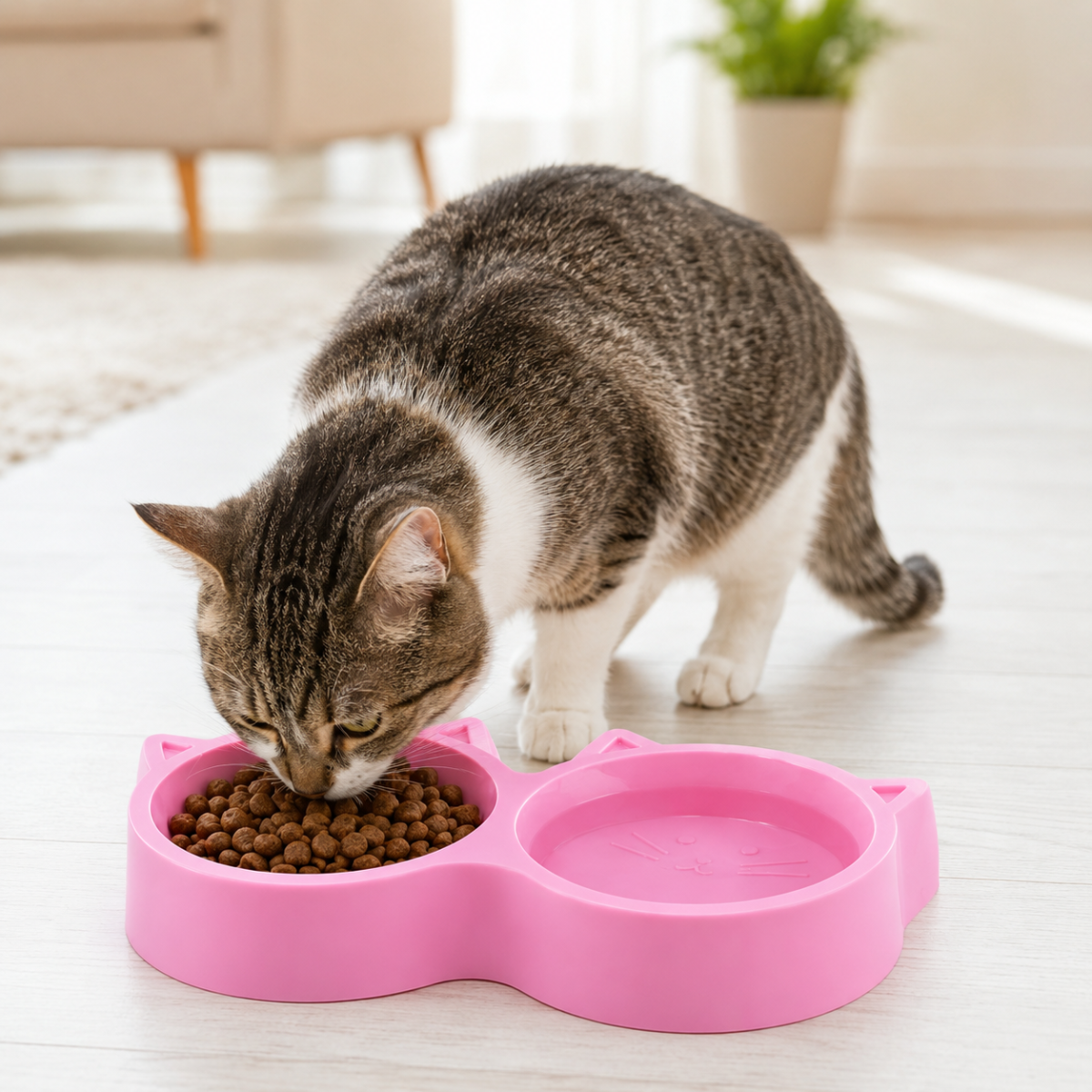 Plato Doble Bebedero Comedero Gato Dispensador Comida Perros
