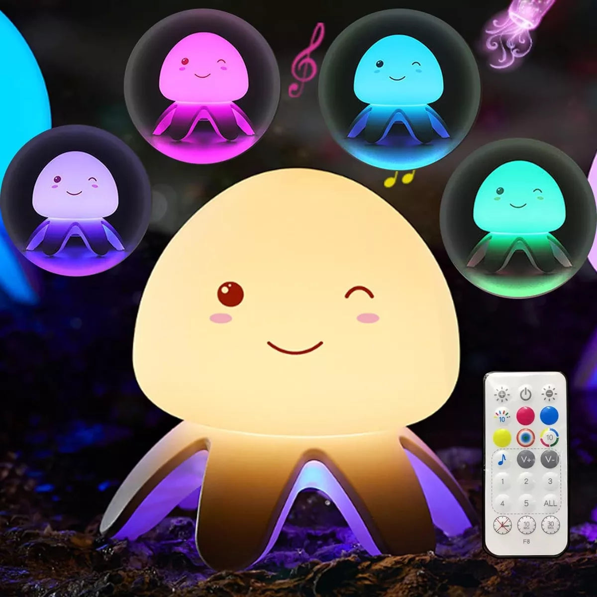 Lampara Led Silicona Medusa Luz Lamparas De Mesa Recargable