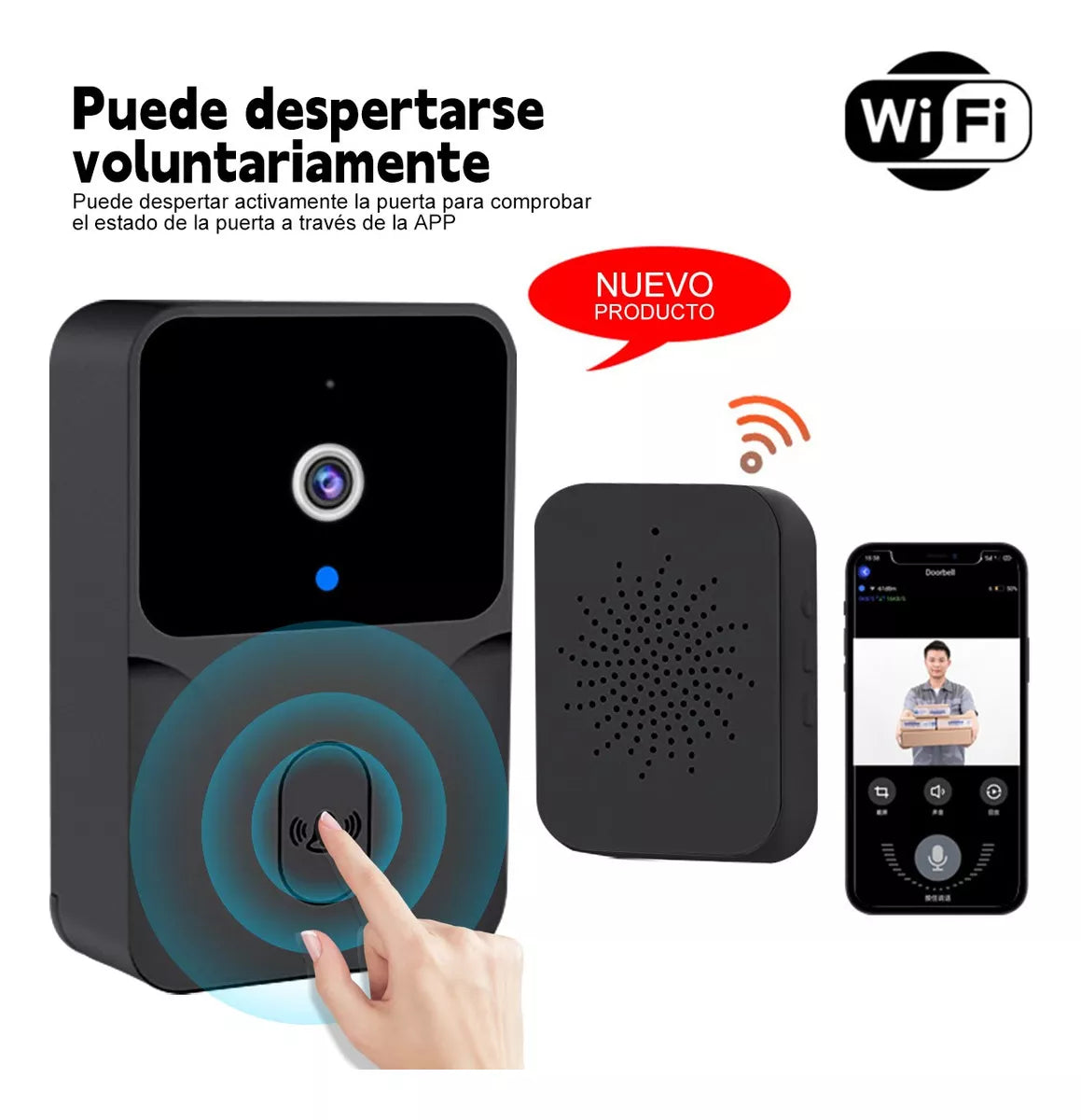 Timbre Inalámbrico Exterior Wifi Cámara 1080p Casa Seguridad Color Negro