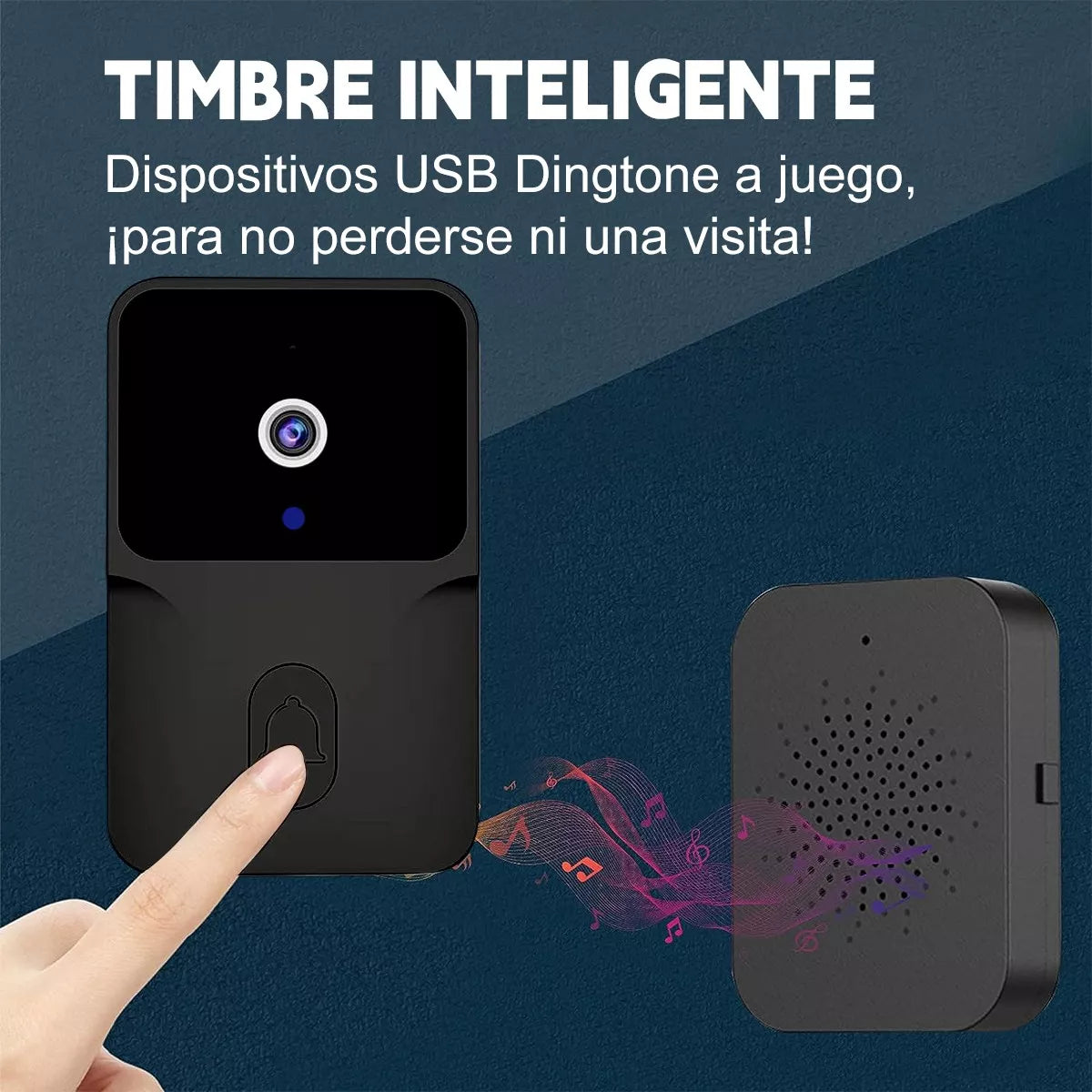 Timbre Inalámbrico Exterior Wifi Cámara 1080p Casa Seguridad Color Negro