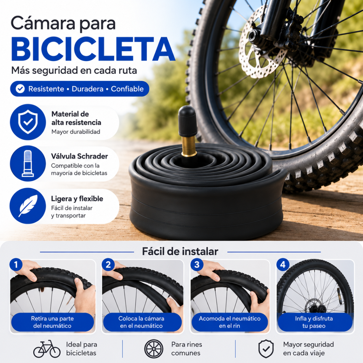 Camara Bicicleta Camaras Aros 26 ,27, 29 Válvula Schrader Rango 1.75" -2.125"