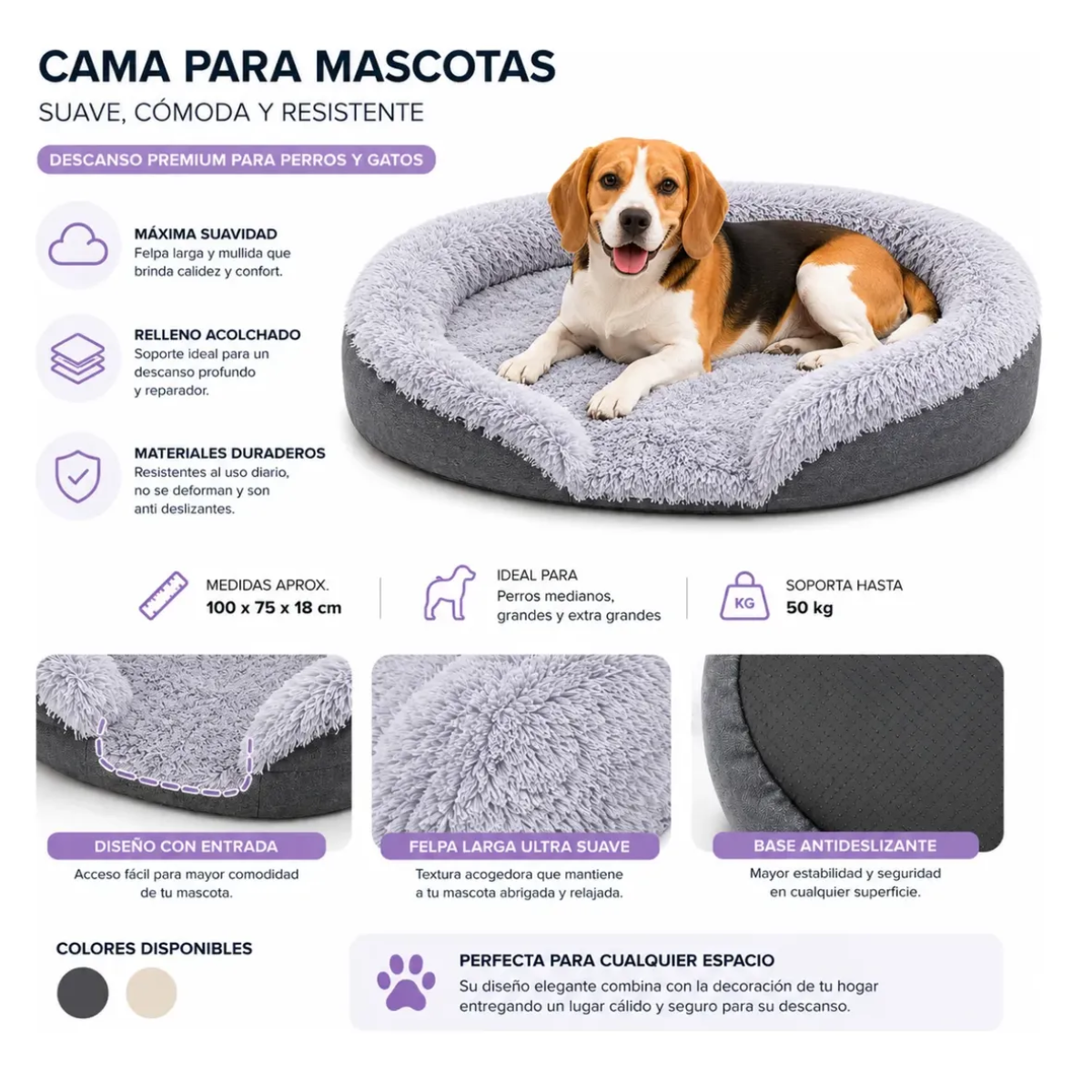 Cama Para Perro Gatos Camas Mascota Cama Antiestres 100x70cm