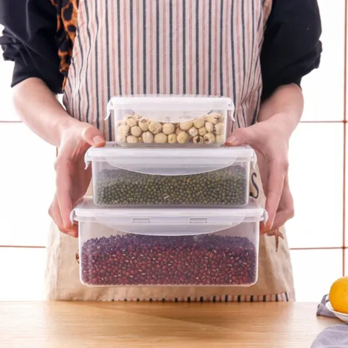 Set 3 Taper Hermetico De Plastico Envase Contenedor Comida