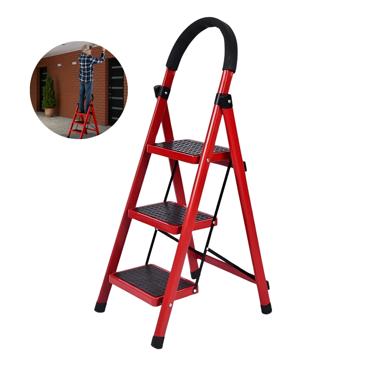 Escalera Plegable 3 Peldaños Antideslizante Piso Escaleras