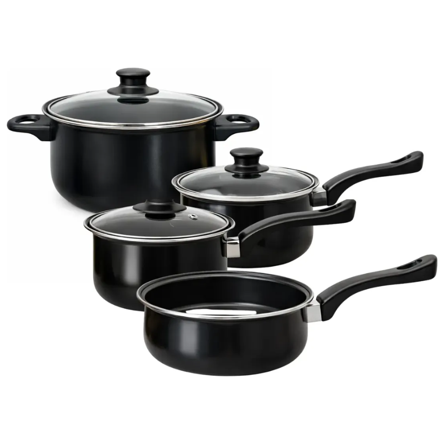 Juego Bateria Cocina 7 Piezas Set Sarten Ollas Tapa Vidrio
