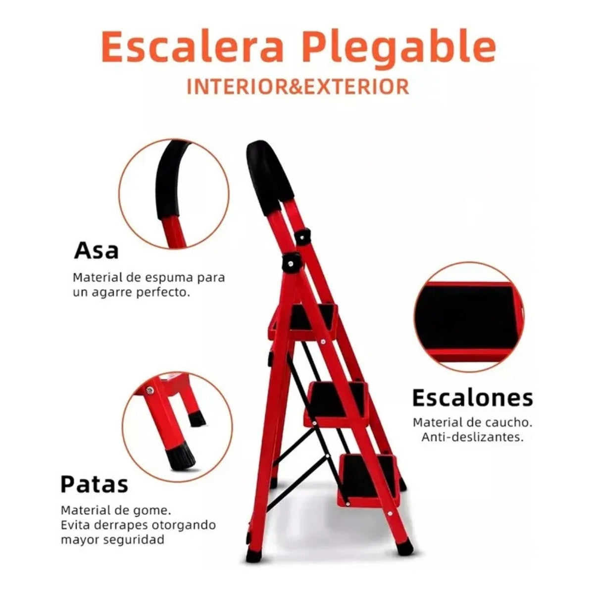 Escalera Plegable 3 Peldaños Antideslizante Piso Escaleras