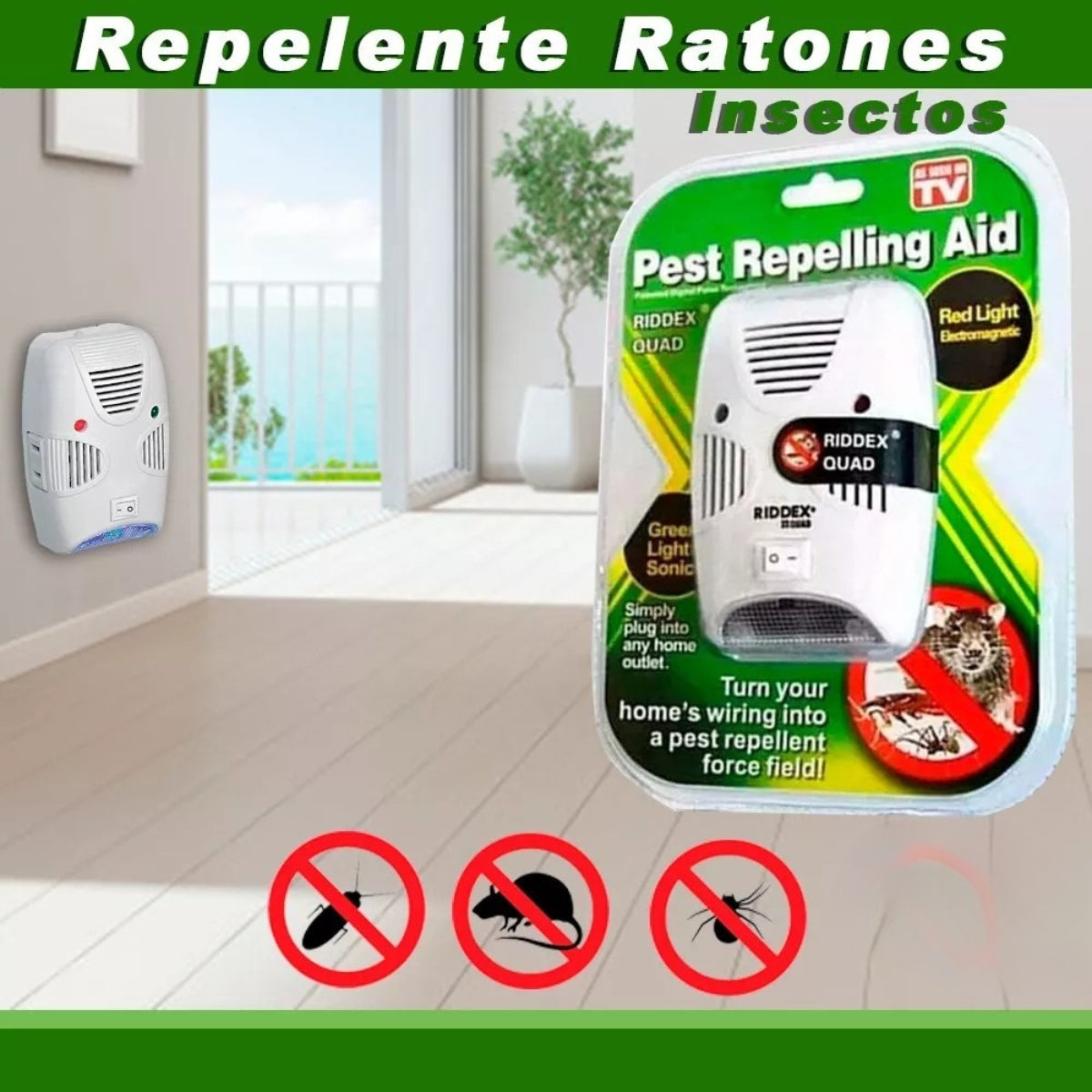 Repelente Ultrasonido Para Ratones Repelente Ratas Verde