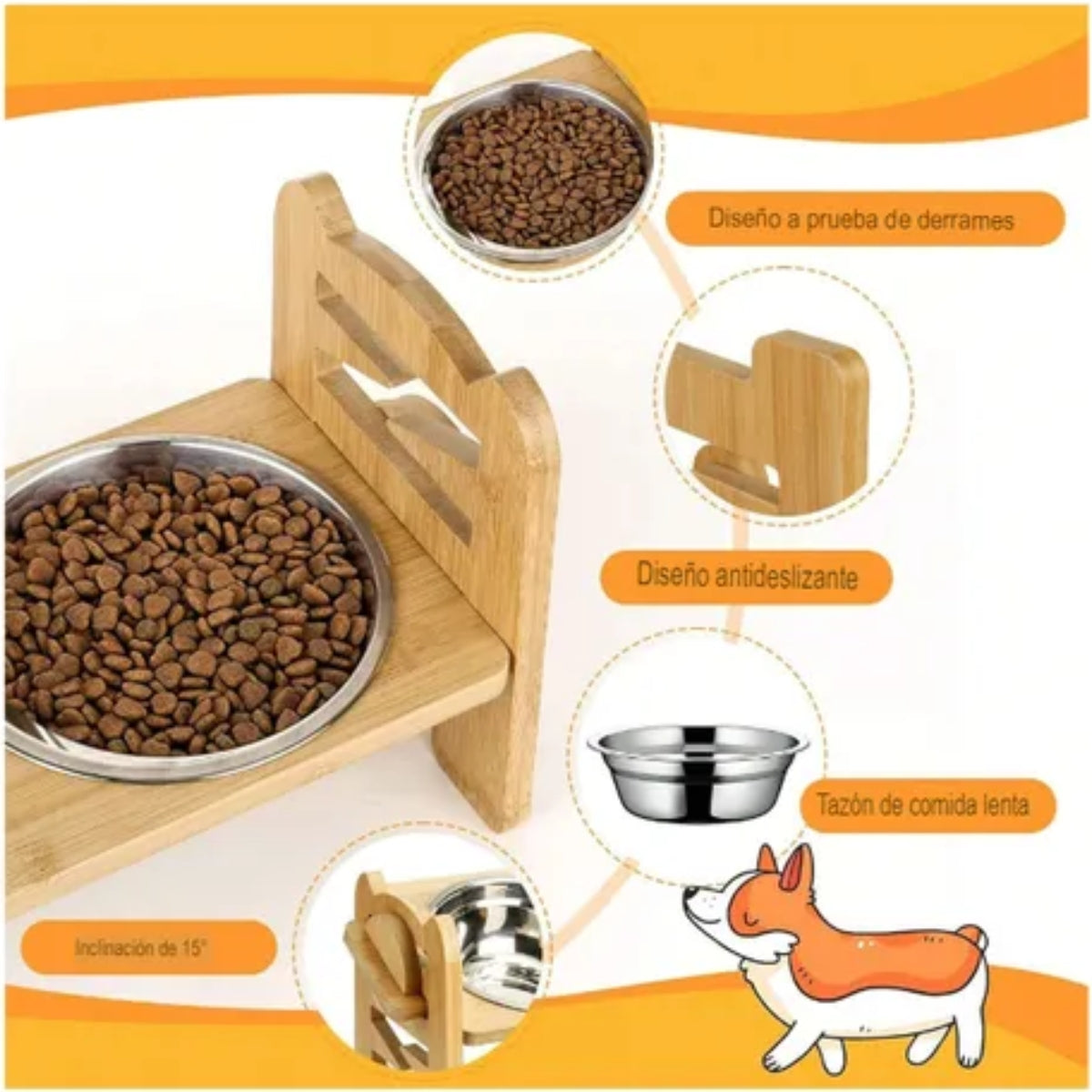 Plato 2 En 1 Comedero Bebedero Ajustable Para Mascotas Perro Gato