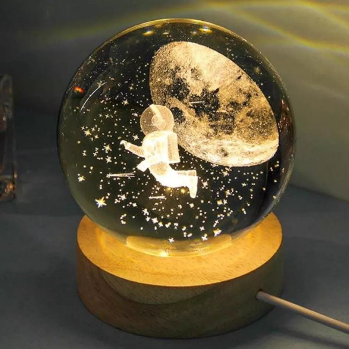 Lampara Velador Esfera Cristal 3d Luz Nocturna Lampara Mesa