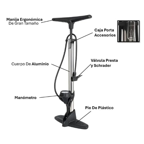 Bomba De Aire Manual 160 Psi Con Manómetro Inflador