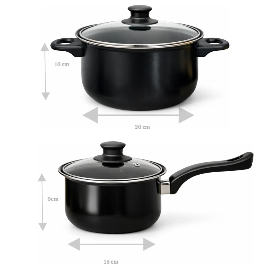 Juego Bateria Cocina 7 Piezas Set Sarten Ollas Tapa Vidrio