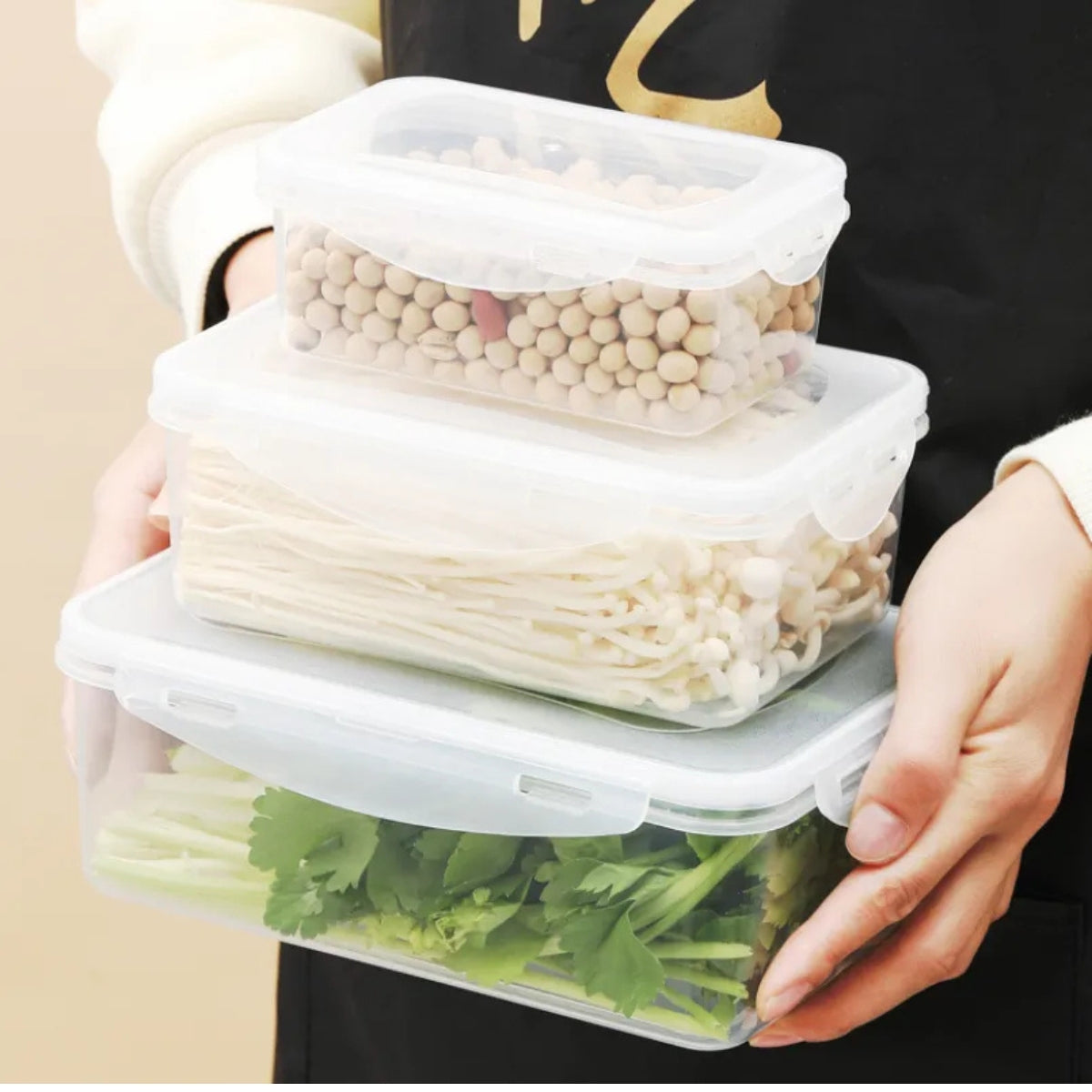 Set 3 Taper Hermetico De Plastico Envase Contenedor Comida