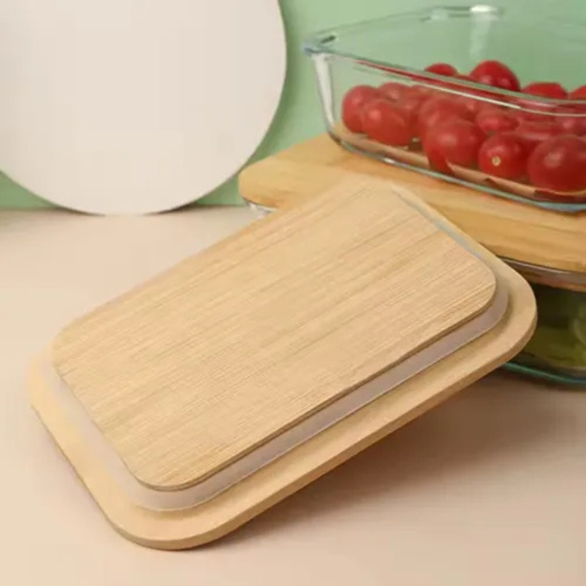 Set 3 Taper Vidrio Hermetico Tapa Bambu Contenedor Comida