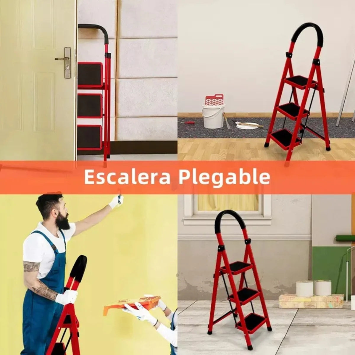 Escalera Plegable 3 Peldaños Antideslizante Piso Escaleras