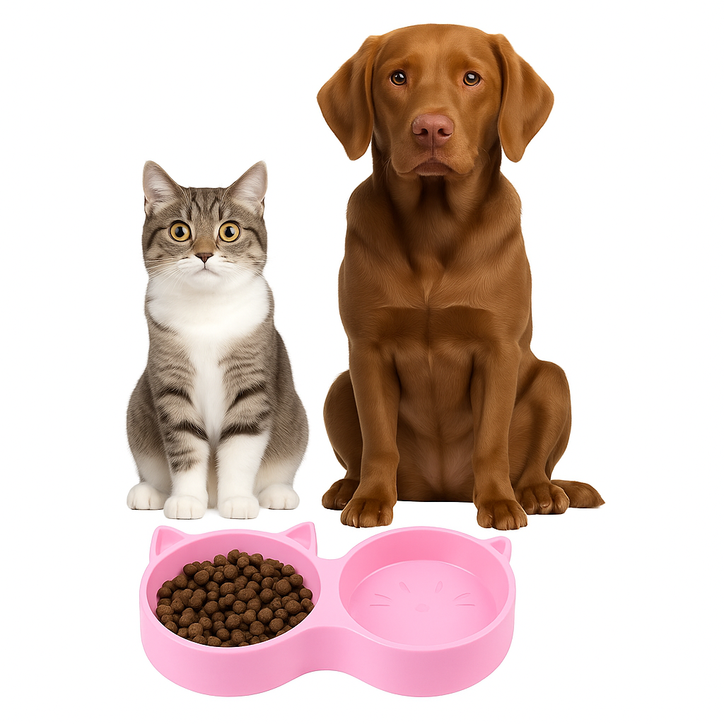 Plato Doble Bebedero Comedero Gato Dispensador Comida Perros