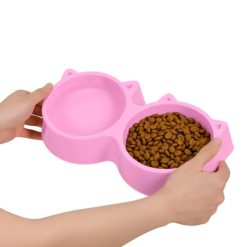 Plato Doble Bebedero Comedero Gato Dispensador Comida Perros