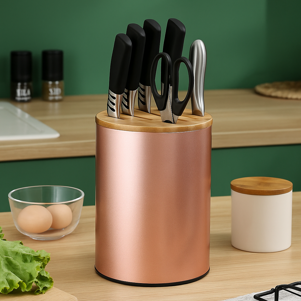 Porta Cuchillos Tapa Bambu Soporte Organizador Para Cocina