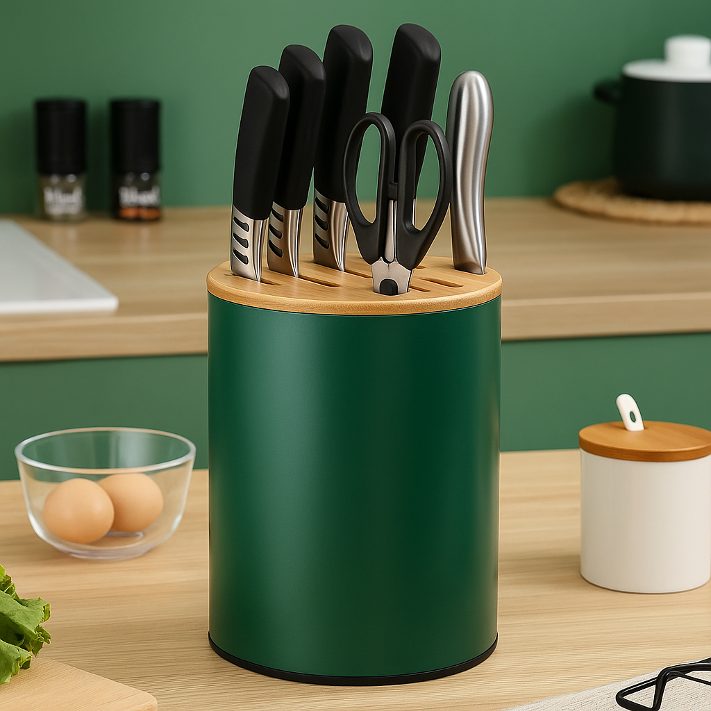 Porta Cuchillos Tapa Bambu Soporte Organizador Para Cocina