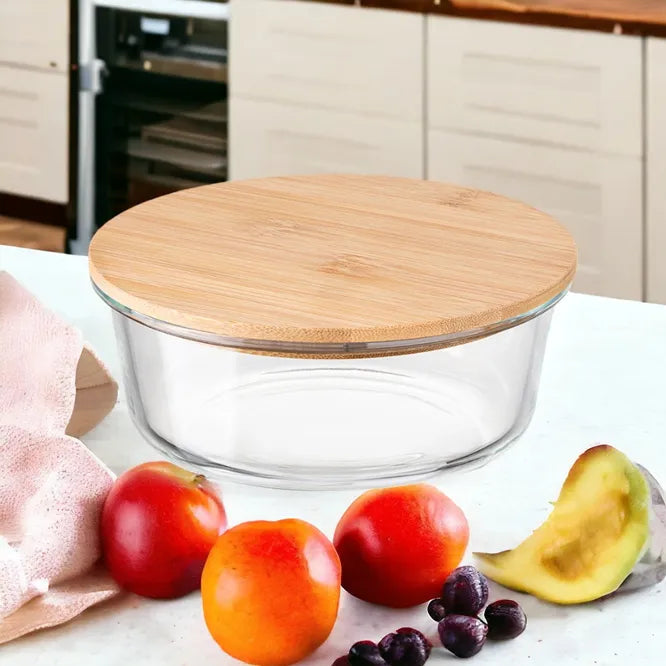 Contenedor Comida Hermetico Tapa Bambu Taper De Vidrio 950ml