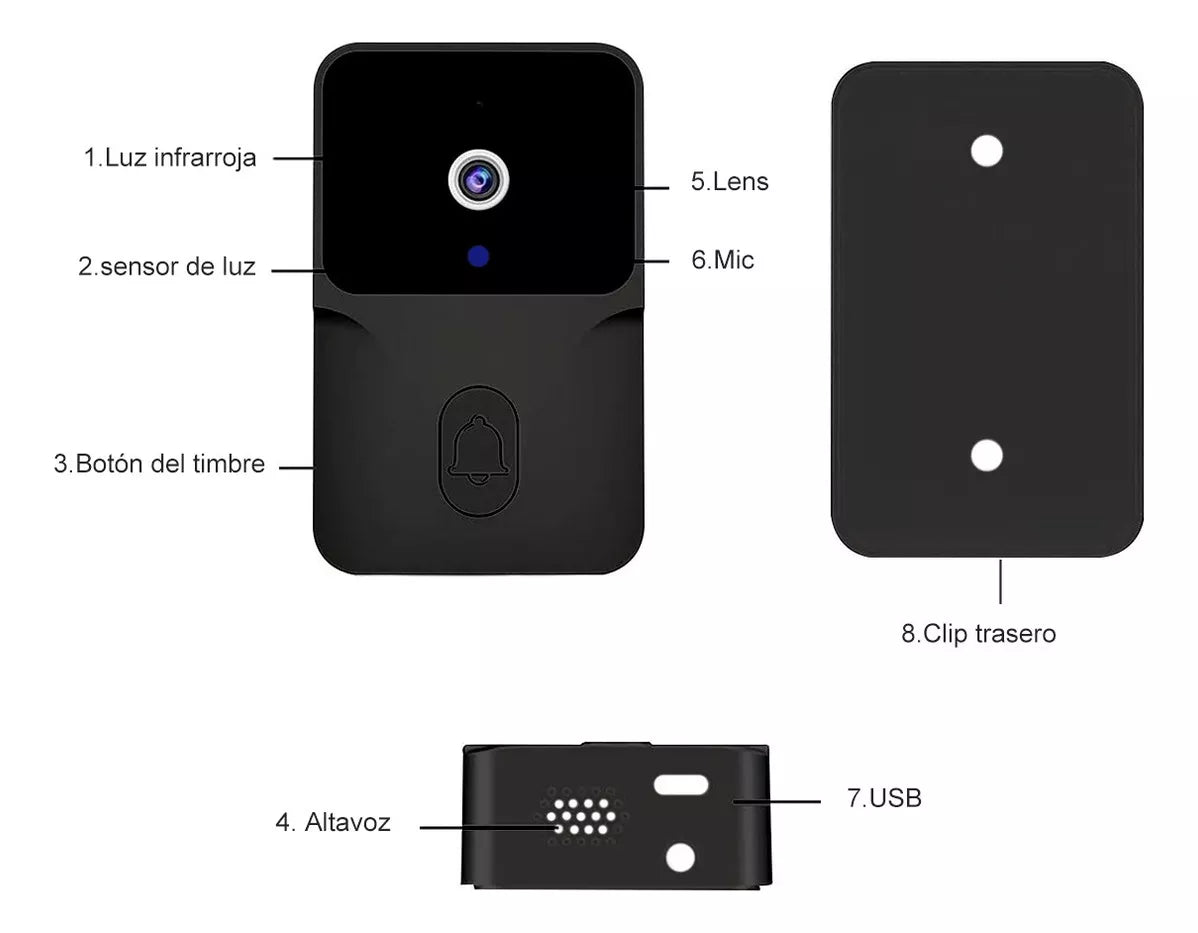 Timbre Inalámbrico Exterior Wifi Cámara 1080p Casa Seguridad Color Negro
