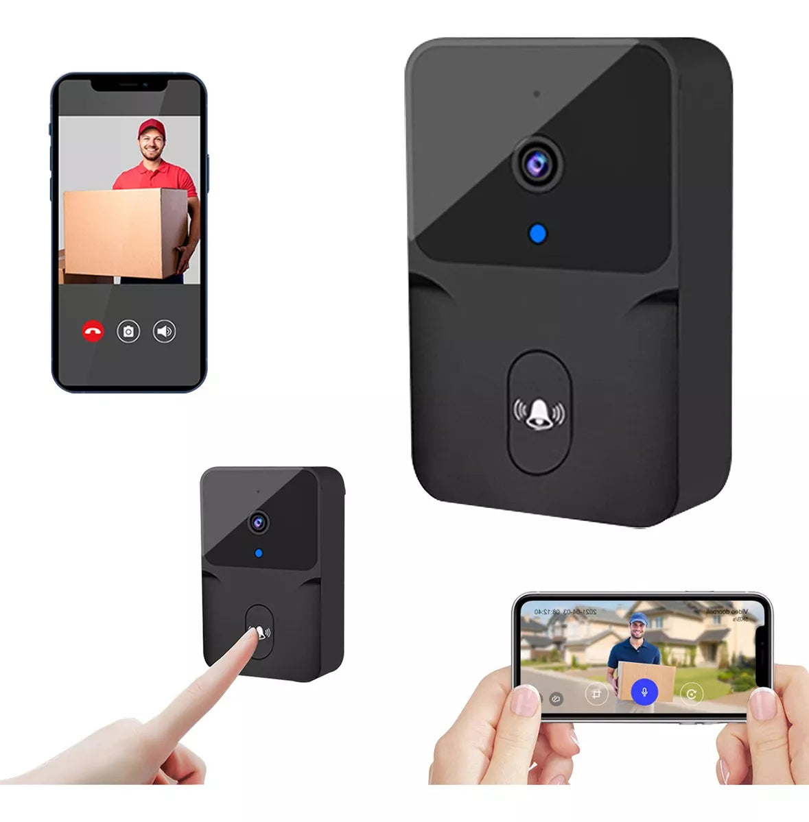 Timbre Inalámbrico Exterior Wifi Cámara 1080p Casa Seguridad Color Negro